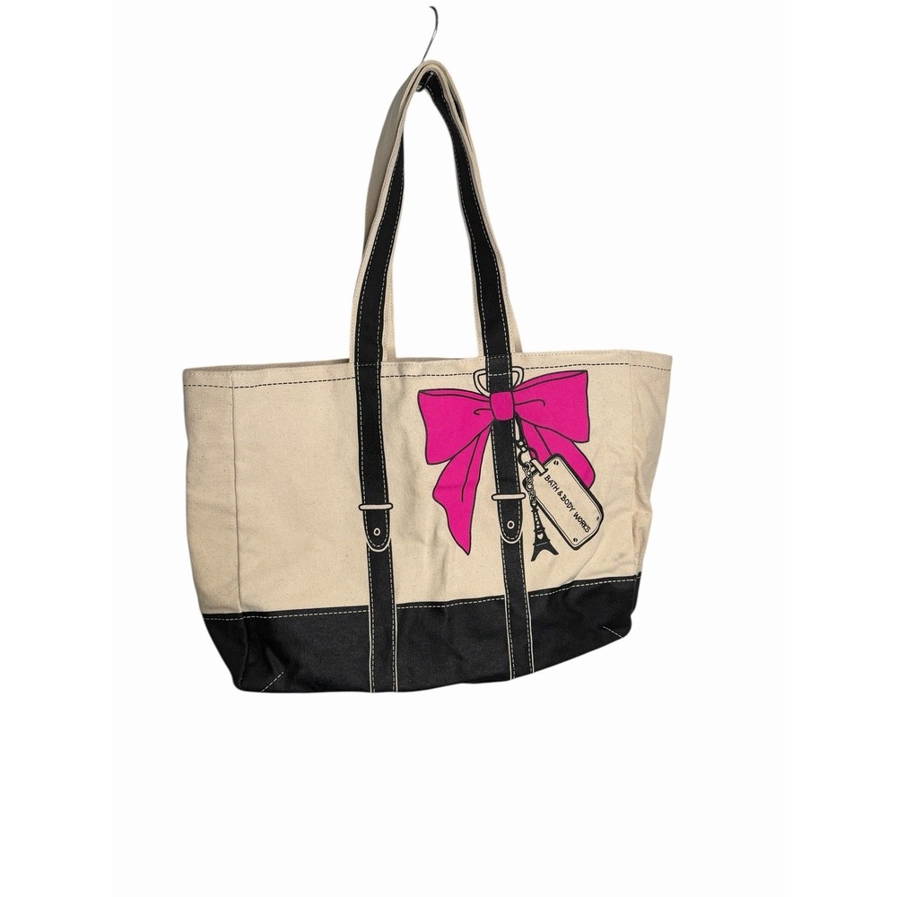Bath & Body Works We Love Paris VIP Canvas Pink Bow Tote Bag (Bag Only) New NWT
